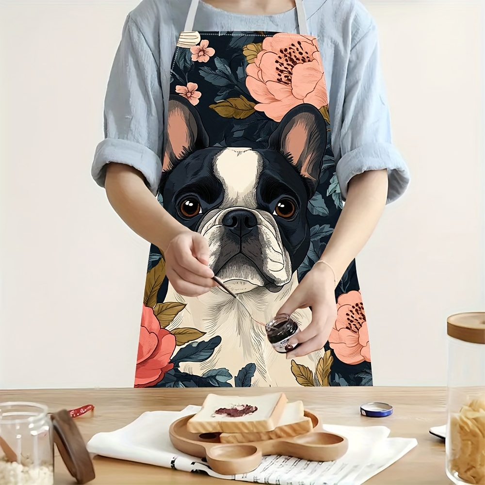 Home Cooking In French - French Bulldog Floral Apron - Linen
