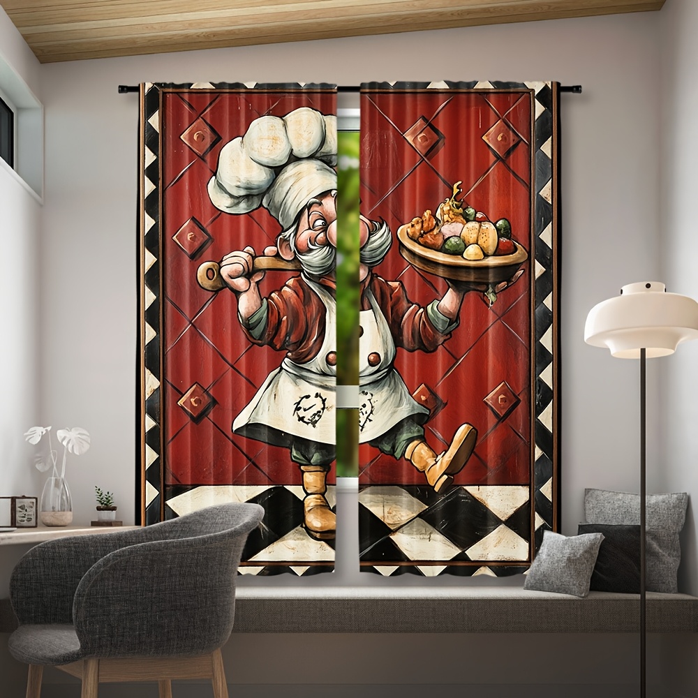 Novelty Chef Cartoon Curtains  - Home Cooking In French review and price
