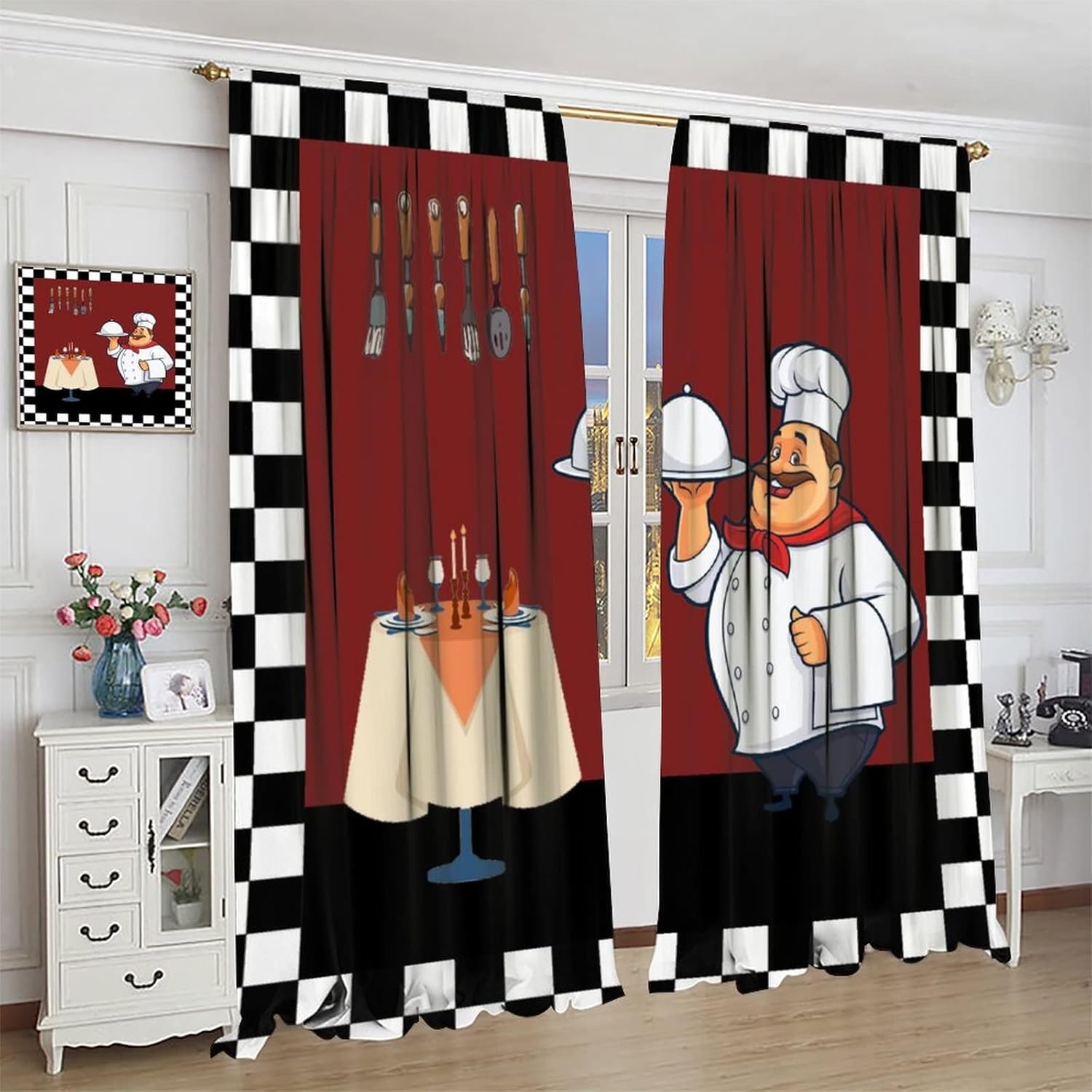 Fat Chef Kitchen Curtains ，Car - Home Cooking In French review and price