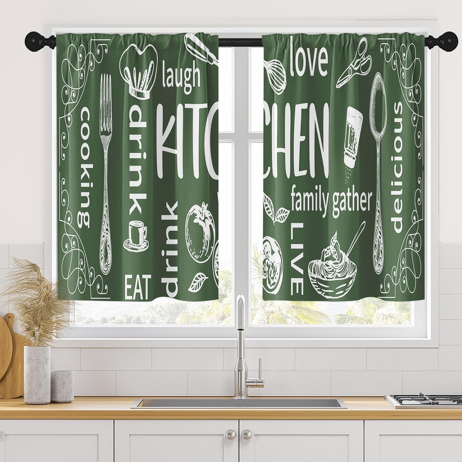 Aesthetic Kitchen Curtain Pair - Home Cooking In French review and price